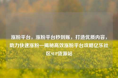 涨粉平台	，涨粉平台秒到账，打造优质内容，助力快速涨粉—揭秘高效涨粉平台攻略亿乐社区SUP货源站  第1张