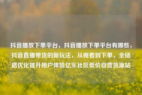 抖音播放下单平台，抖音播放下单平台有哪些	，抖音直播带货的新玩法，从观看到下单，全链路优化提升用户体验亿乐社区低价自营货源站  第1张